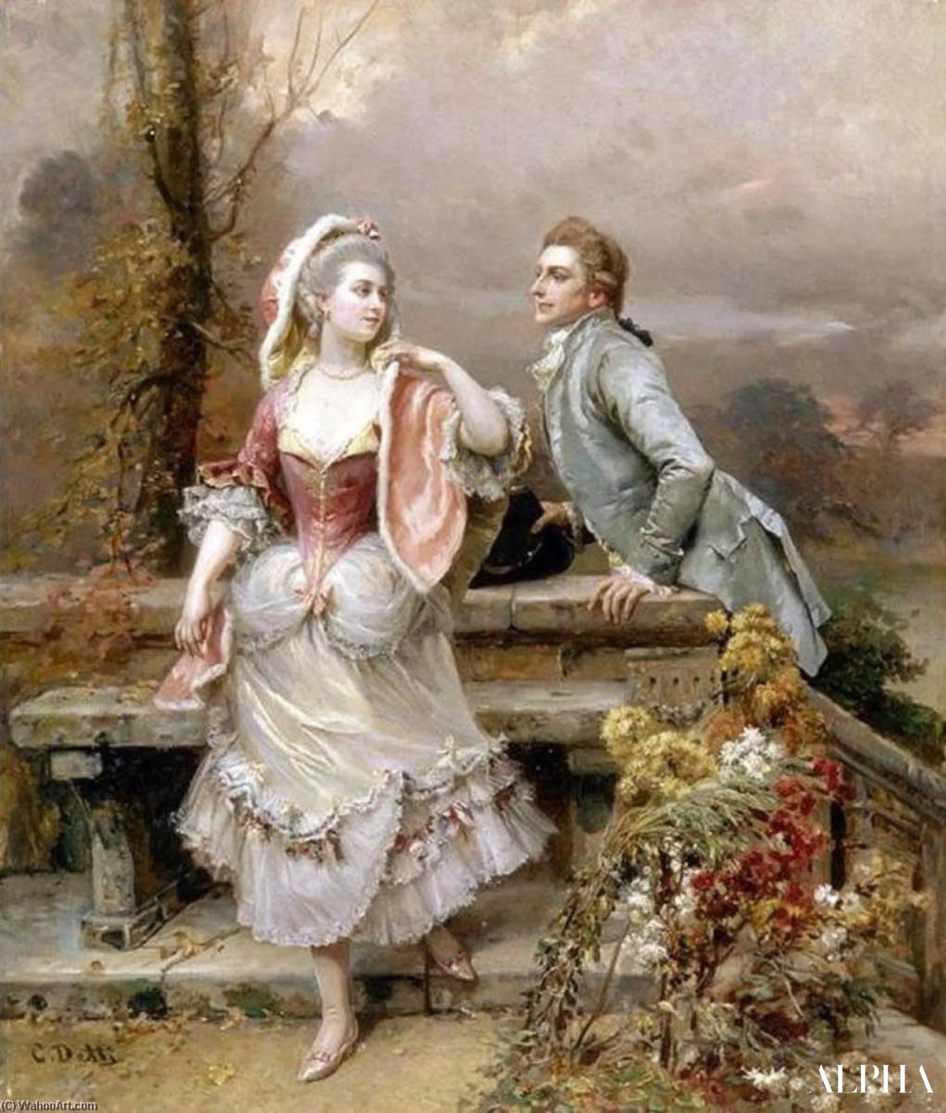 Amoureux dans un jardin - Cesare-Auguste Detti Reproductions de tableaux à la peinture à l’huile