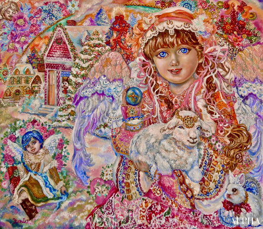 An angel holding the Lamb of God - Yumi Sugai Reproductions de tableaux à la peinture à l’huile
