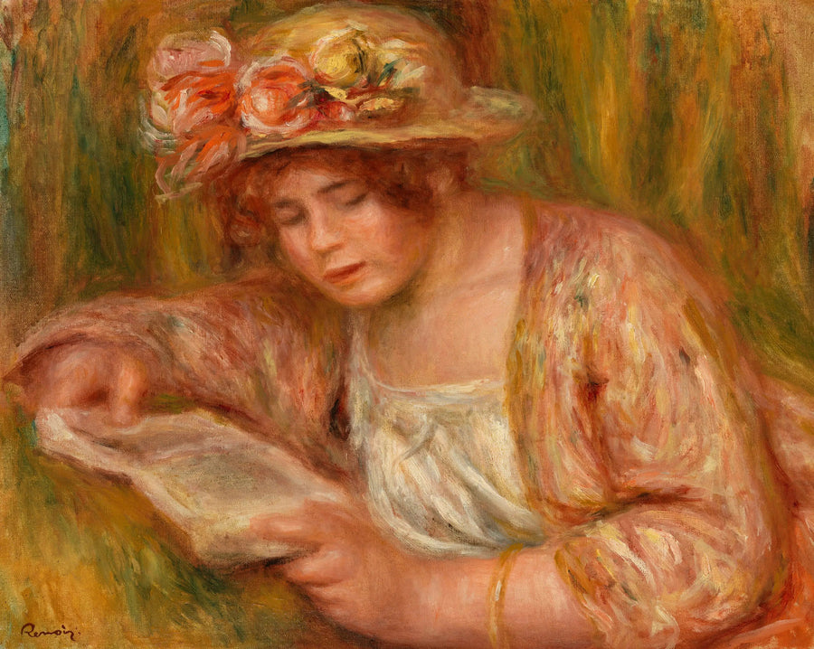 Andrée in a Hat, Reading - Pierre-Auguste Renoir