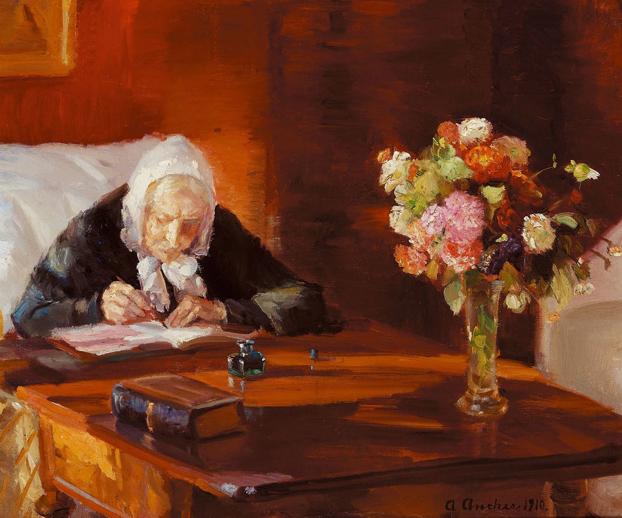 Ane Hedvig Brøndum at his table - Anna Ancher