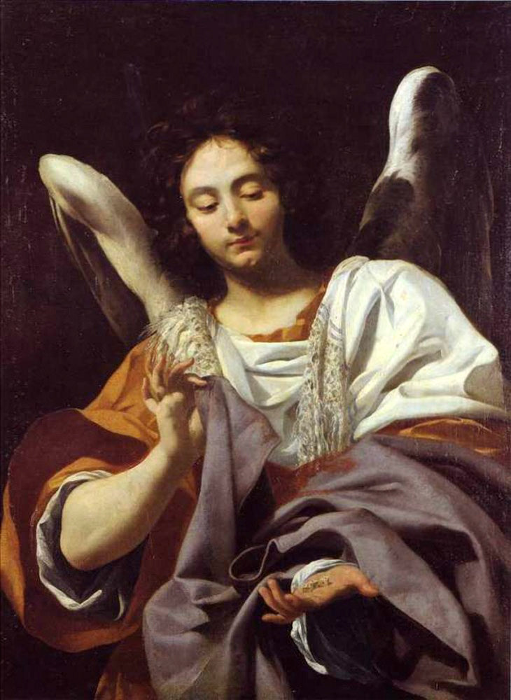 Angel carrying dice and tunic - Simon Vouet