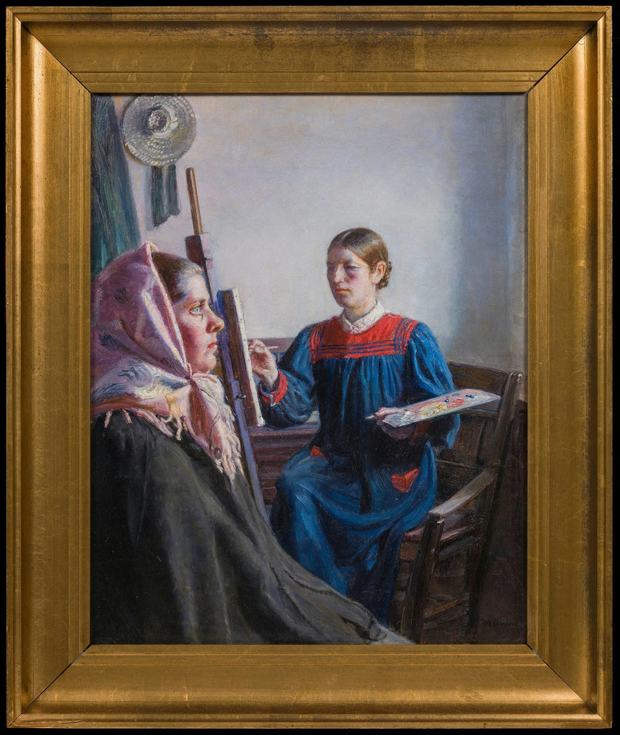 Anna Ancher painting a model - Michael Peter Ancher