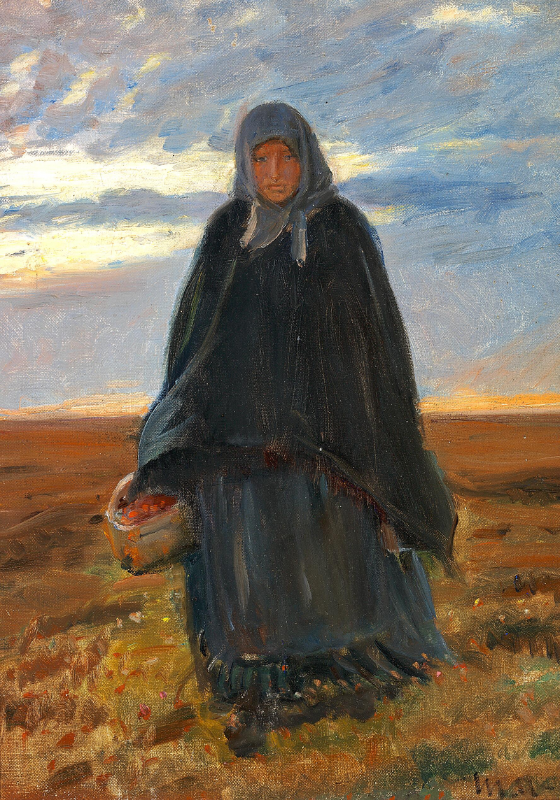 Anna Baltzer returns home with a basket of berries. - Michael Peter Ancher