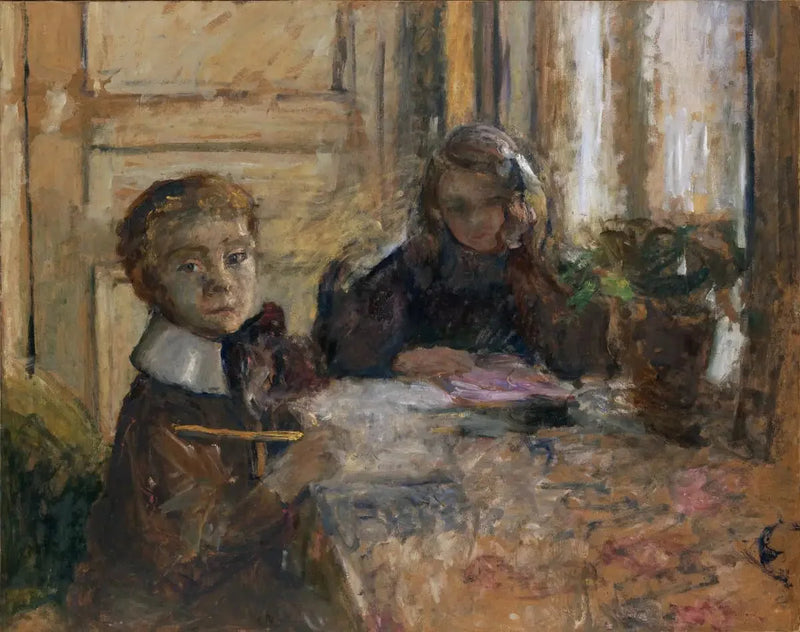 Annette and Jacques Roussel Doing Their Homework - Édouard Vuillard