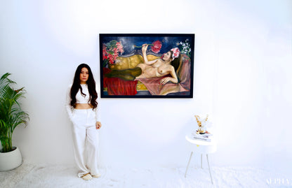 Appreciating a Flower - Potchara | 120 x 80 cm Reproductions de tableaux à la peinture à l’huile