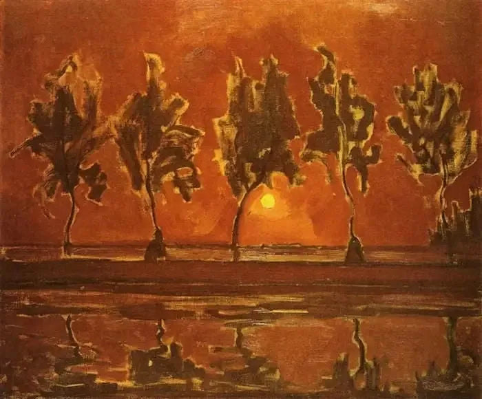 Trees near the Gein at moonrise - Piet Mondrian