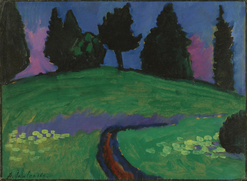 Dark Trees on a Green Slope - Alexej von Jawlensky