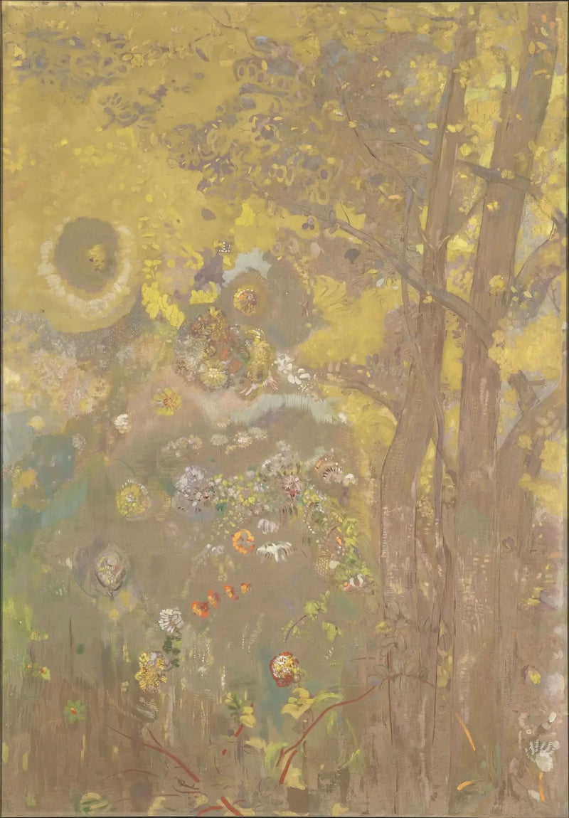 Trees on a yellow background - Odilon Redon