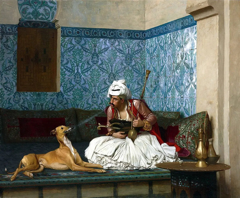 Arnaut blows smoke on his dog's nose - Jean-Léon Gérôme