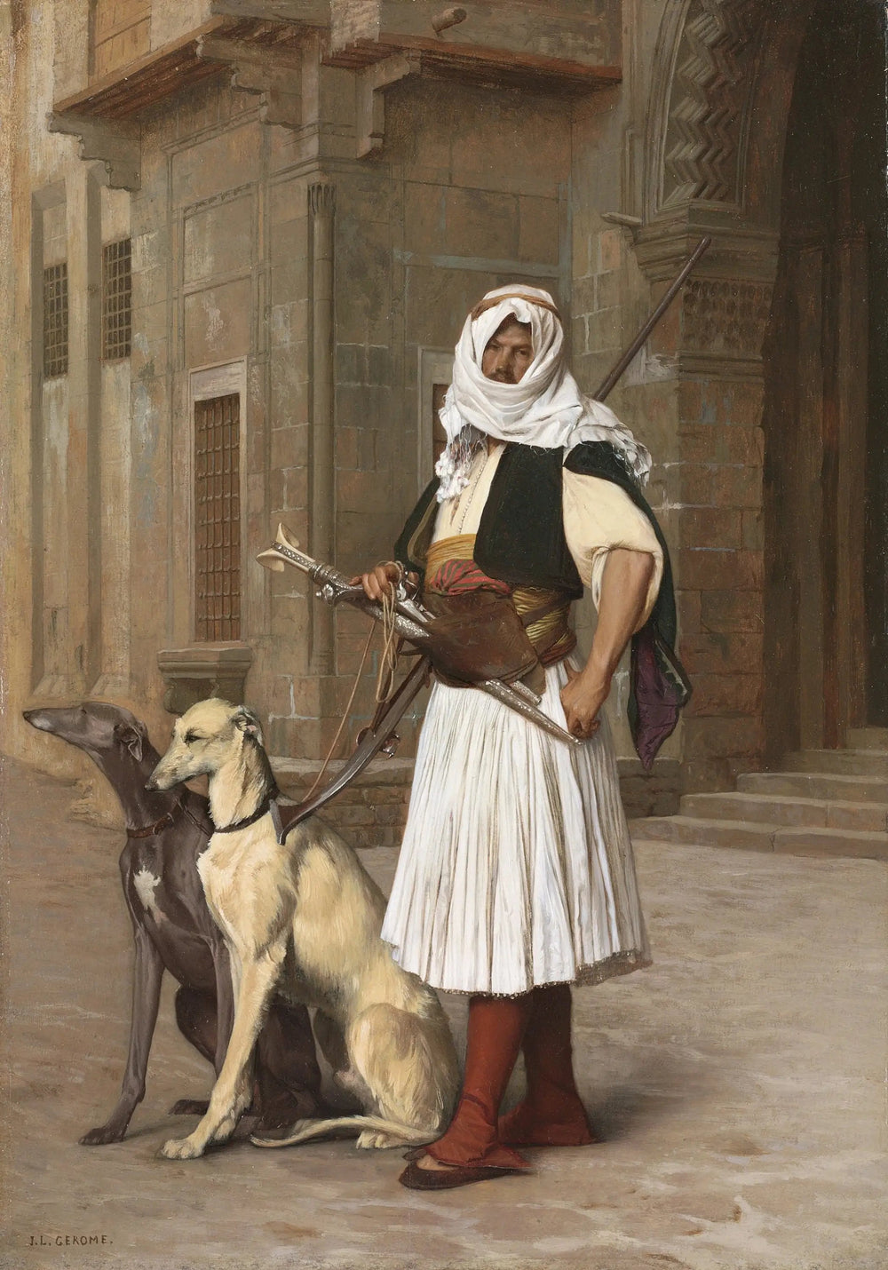 Arnaute avec deux chiens whippets - Jean-Léon Gérôme image 1 tableau peint à l’huile sur toile