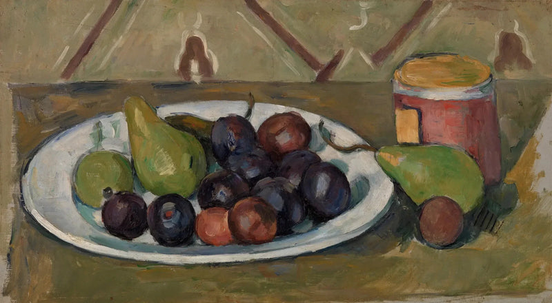 Plate with Fruit and Jar of Preserves - Paul Cézanne