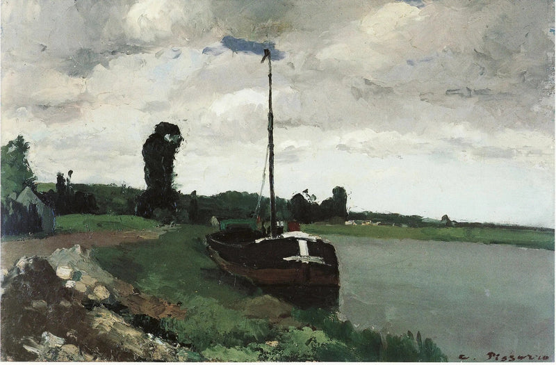 On the banks of the river, Pontoise - Camille Pissarro