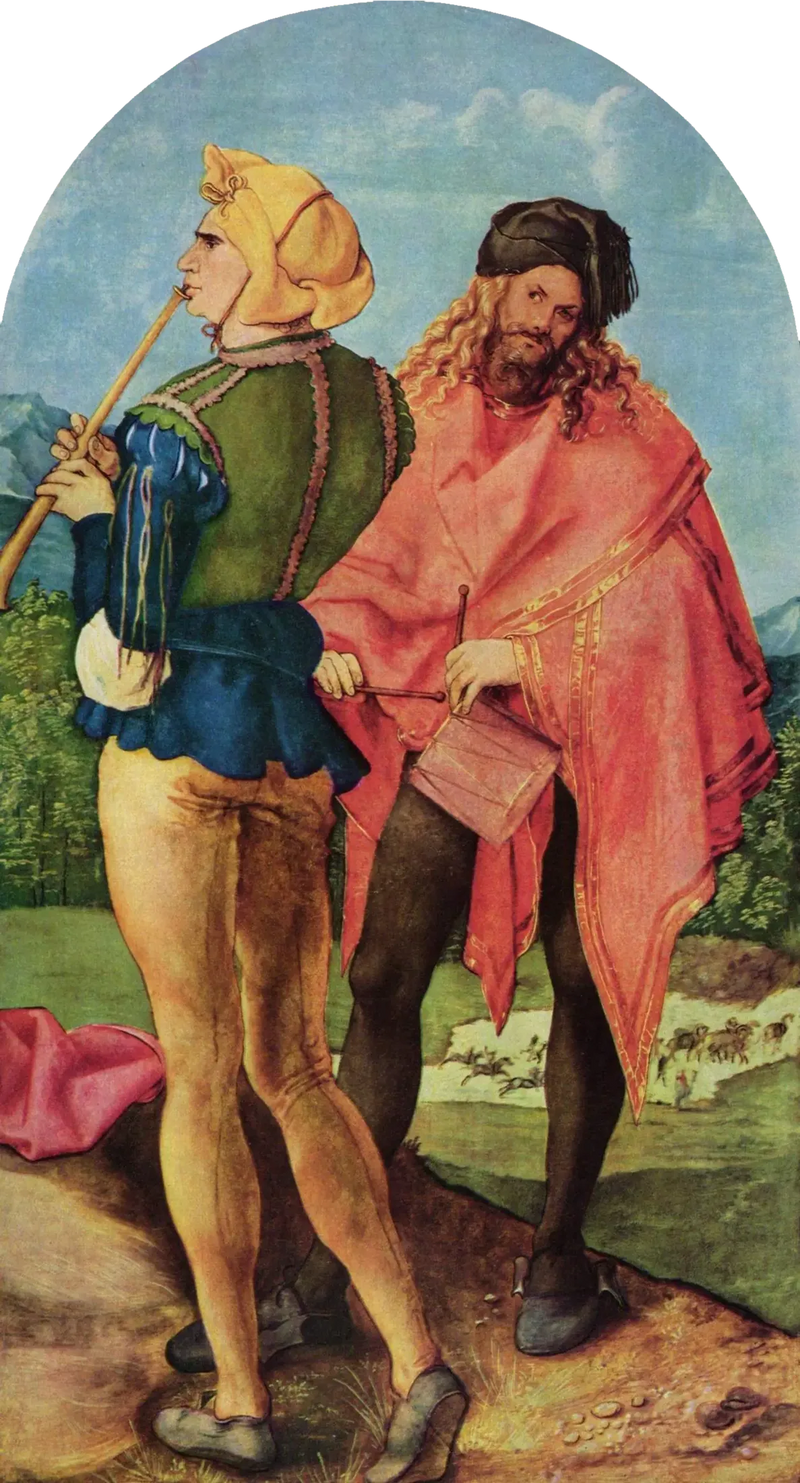 Jabach Altar: Bagpiper and Drummer - Albrecht Dürer