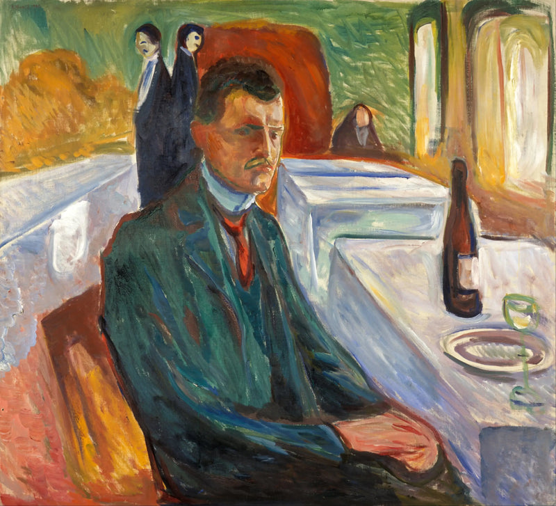 Self-Portrait with Wine Bottle - Edvard Munch