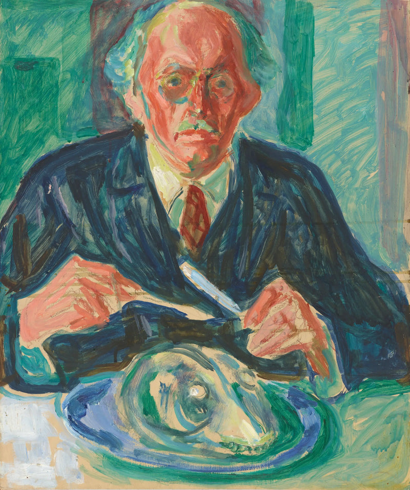 Self-Portrait with Dog's Head on a Plate - Edvard Munch