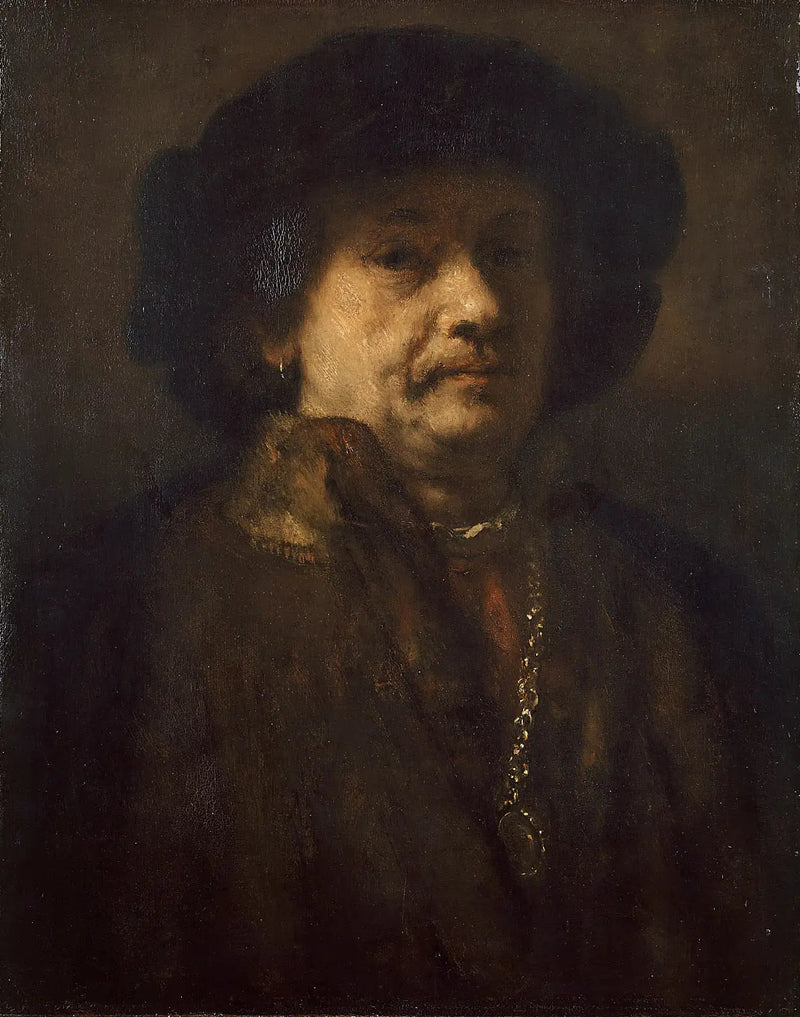 Self-Portrait with Black Beret and Gold Chain - Rembrandt