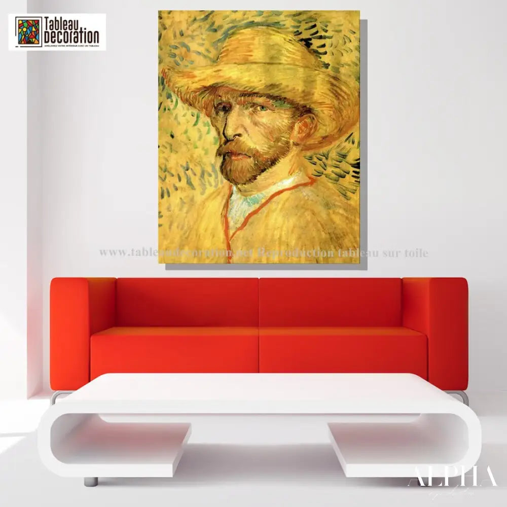 Autoportrait au chapeau de paille - Van Gogh - Reproductions de tableaux et peintures haut de gamme