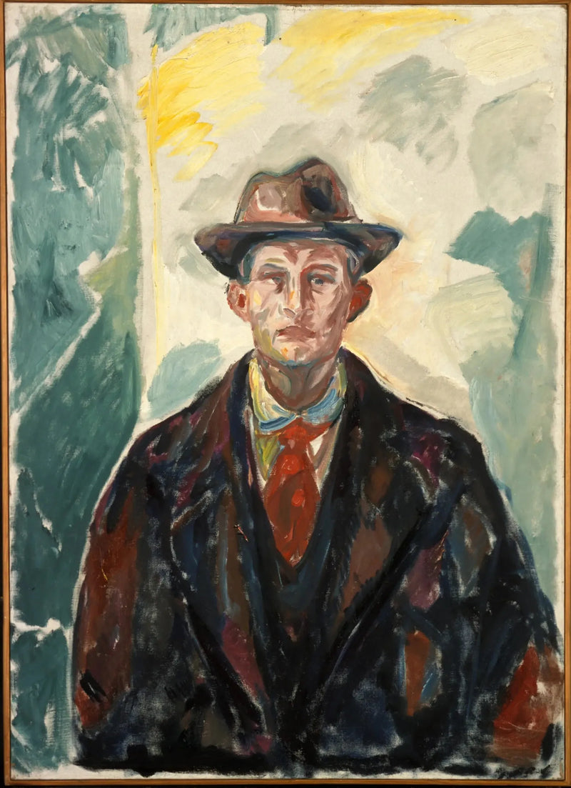 Self-Portrait with Hat and Red Tie - Edvard Munch