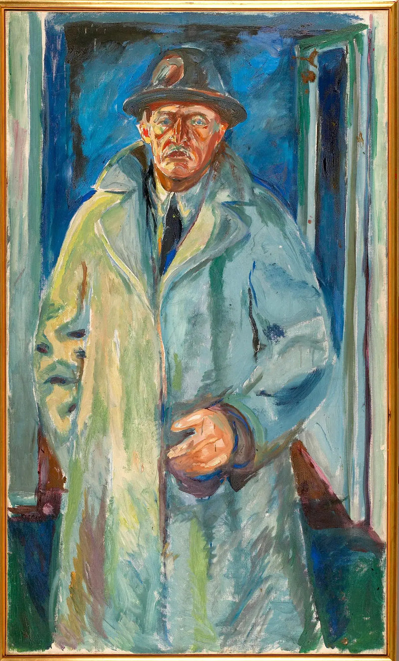 Self-Portrait with Hat and Coat - Edvard Munch