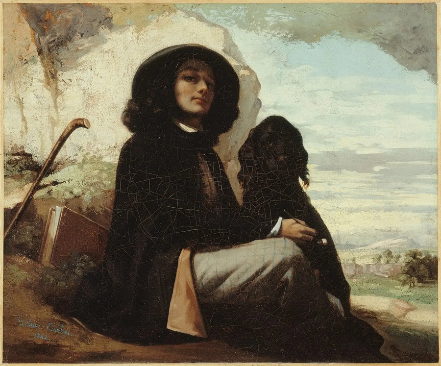 Self-Portrait with Black Dog - Gustave Courbet
