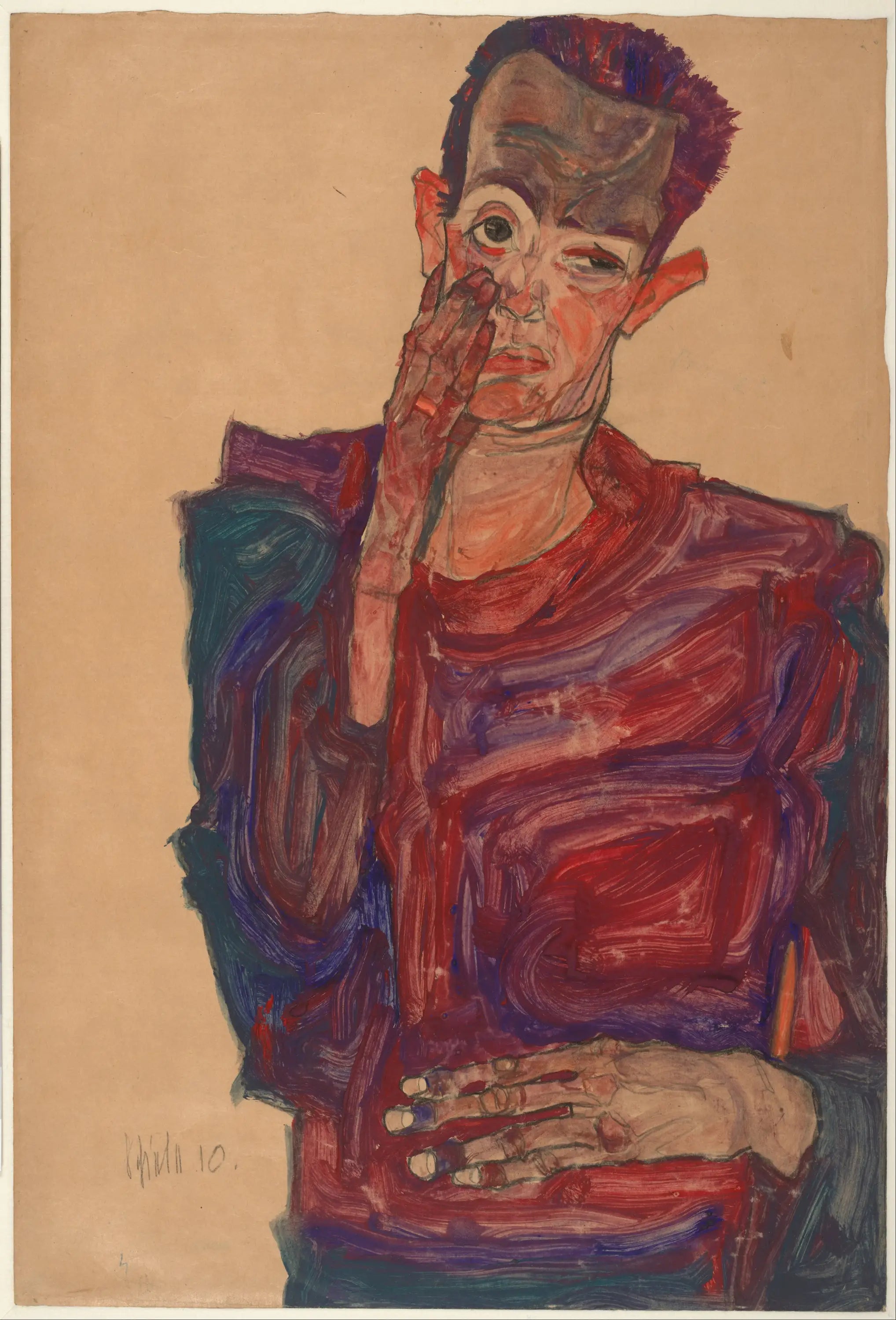 Autoportrait avec la paupière baissée - Egon Schiele image 1 reproduction réalisée par Alpha Reproduction