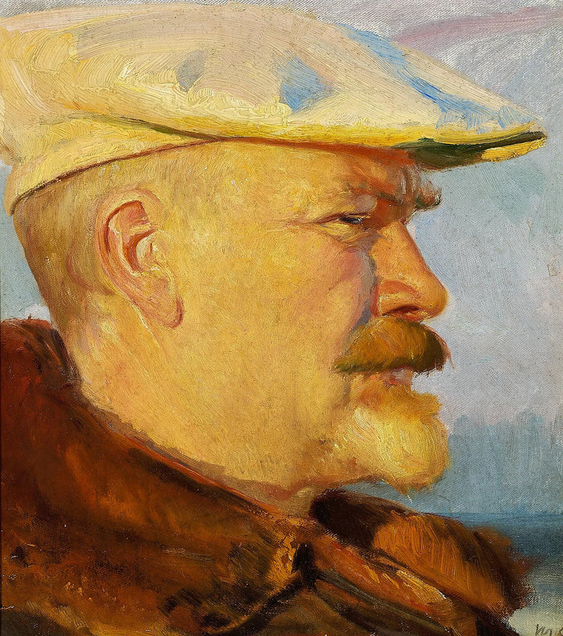 Self-portrait with a white painter's cap at sunset. - Michael Peter Ancher