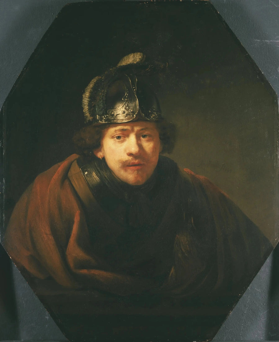 Self-Portrait with Helmet - Rembrandt