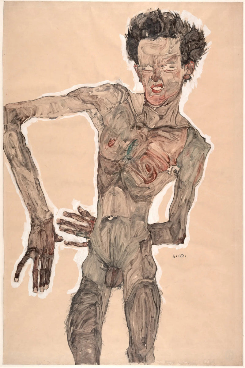 Nude Self-Portrait with Grimace - Egon Schiele