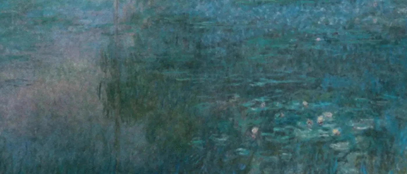 Détail des nymphéas et des reflets du diptyque W1966–W1967 de Claude Monet