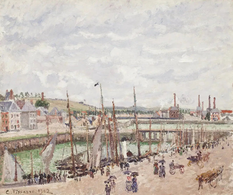 Duquesne and Berrigny Basins in Dieppe, gray weather - Camille Pissarro