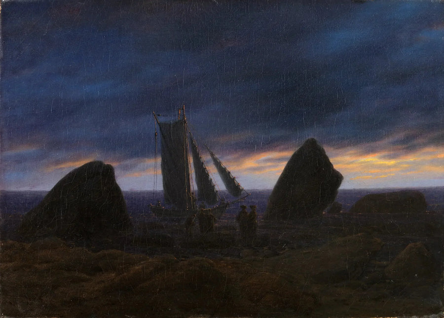Fishing boat between two rocks on the beach of the Baltic Sea - Caspar David Friedrich