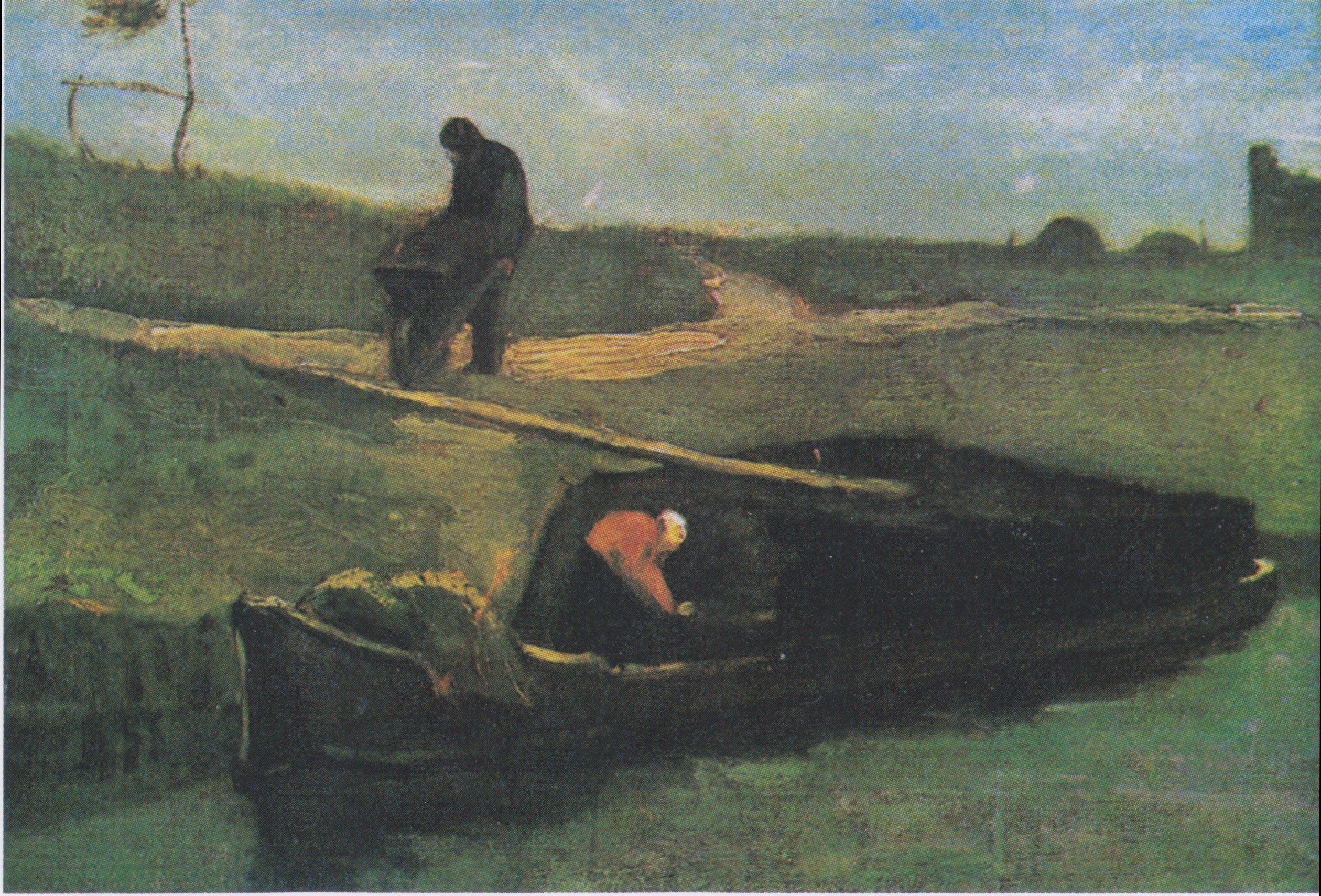 Reproduction du tableau « Bateau de tourbe avec deux personnages - Vincent van Gogh » par Alpha Reproduction en peinture à l’huile