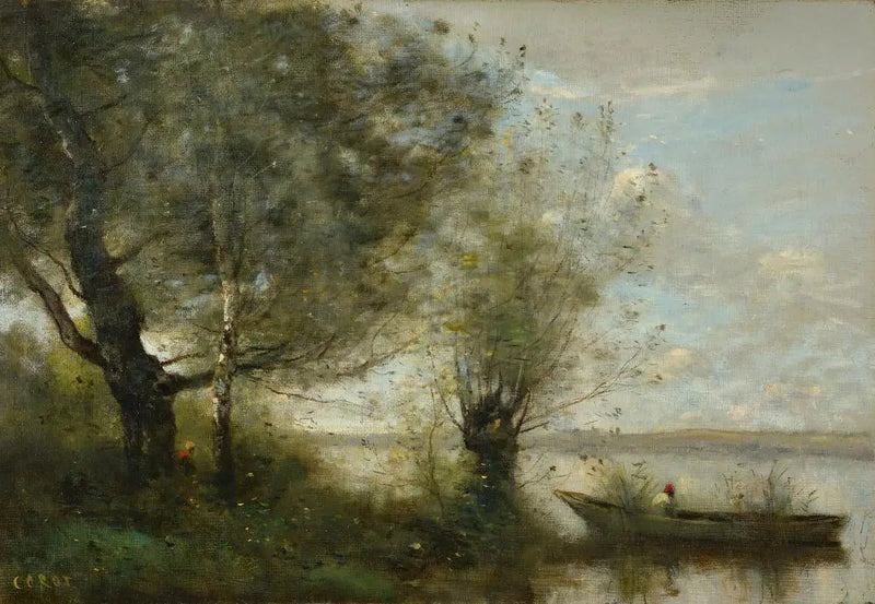 Boat near a river - Jean-Baptiste Camille Corot