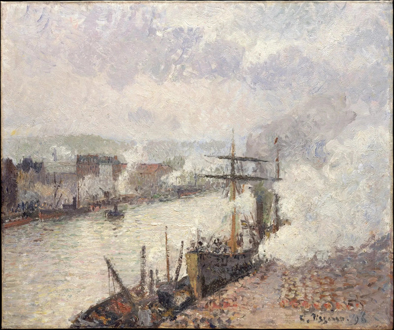 Steam Boats in the Port of Rouen - Camille Pissarro