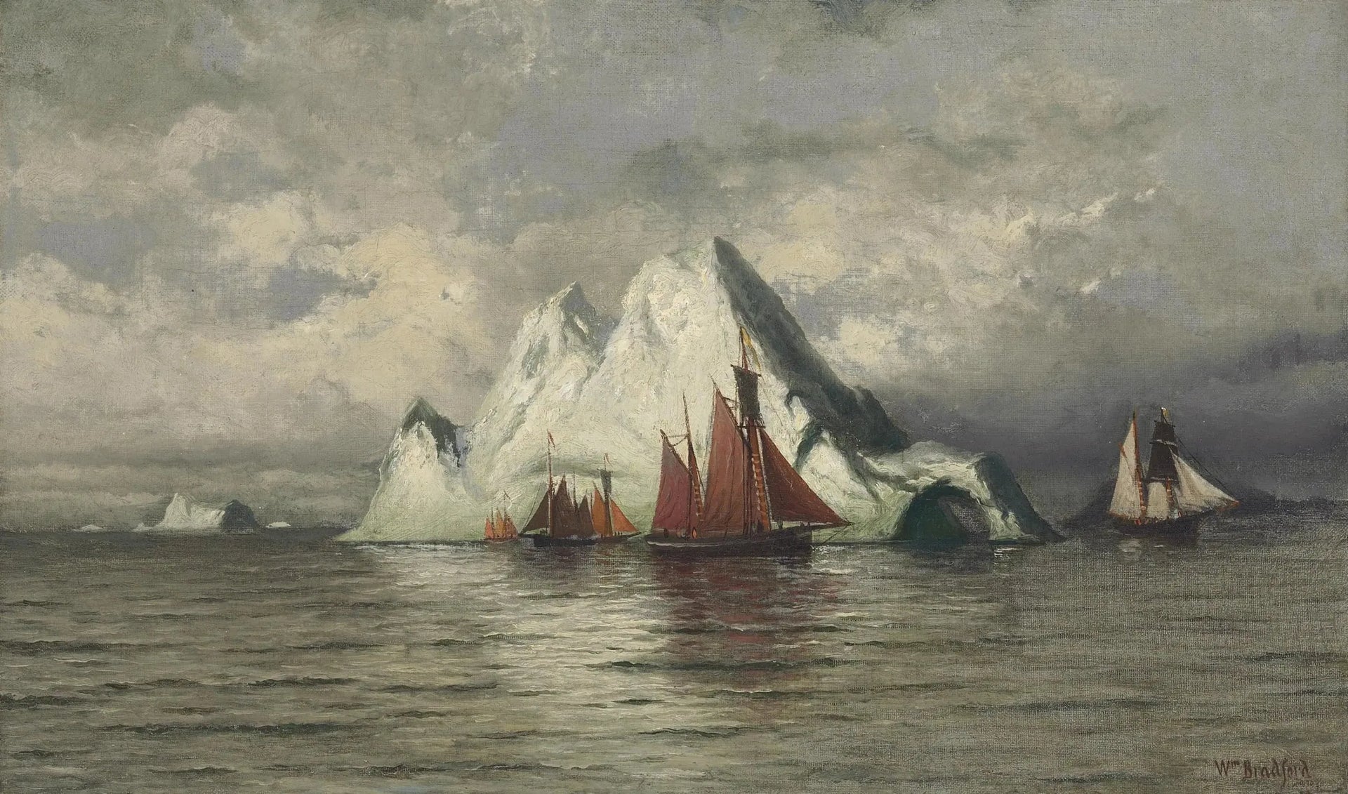Bateaux de pêche et icebergs - William Bradford image 1 copie peinte à la main à l’huile