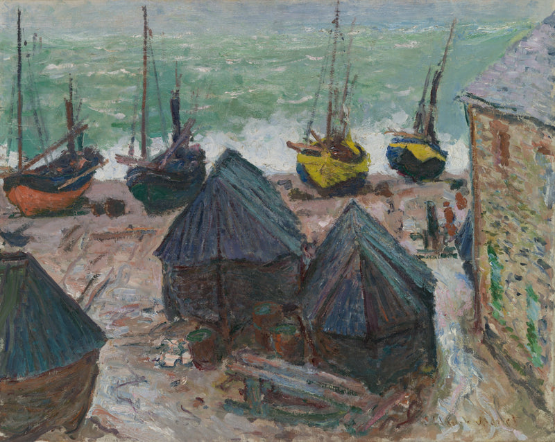 Boats on the beach in Étretat W1024 - Claude Monet