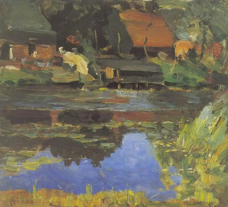 Buildings by the Water with a Washhouse - Piet Mondrian