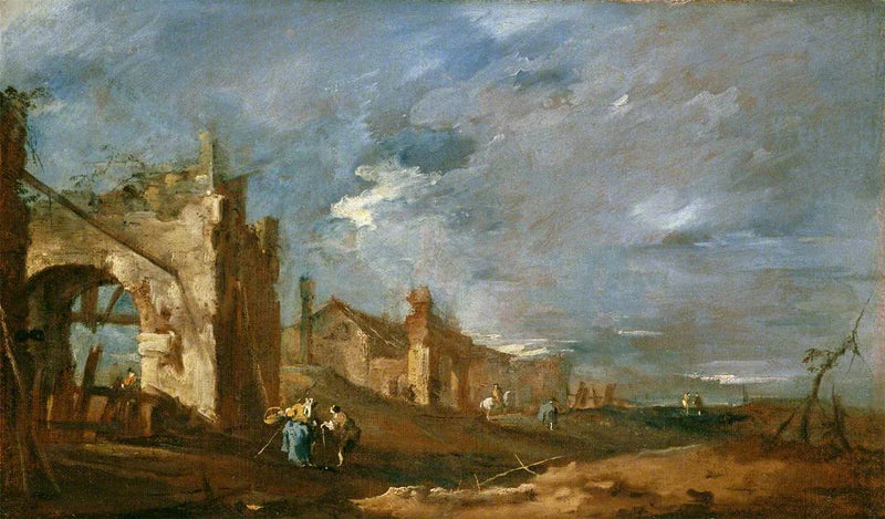 Ruined Buildings and Figures by the Lagoon - Francesco Guardi