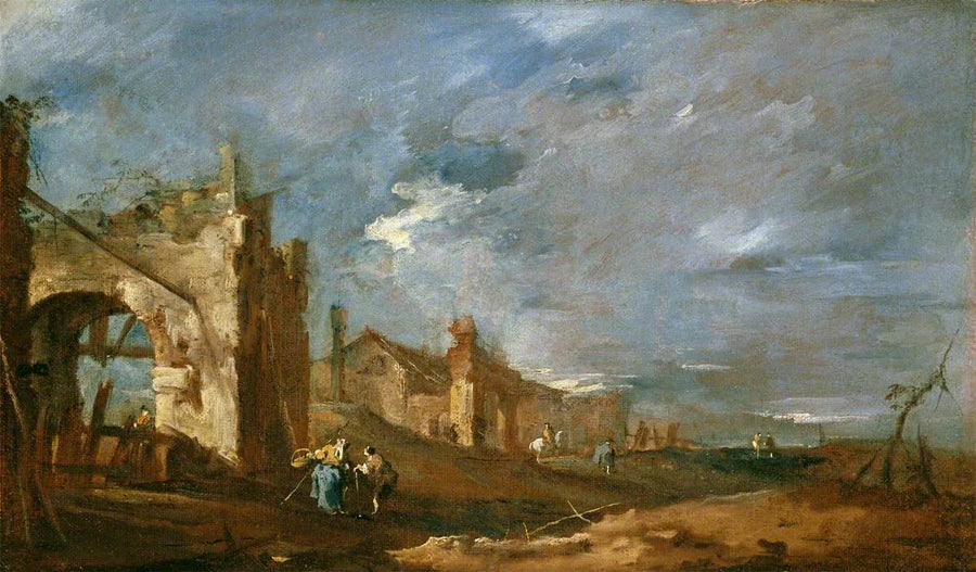Ruined Buildings and Figures by the Lagoon - Francesco Guardi