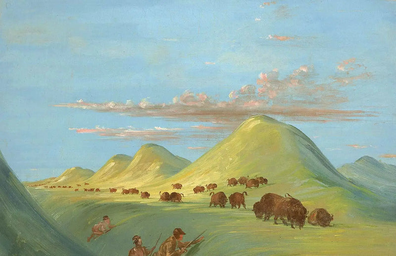 Batiste, Bogard and I approaching Buffalo on the Missouri - George Catlin