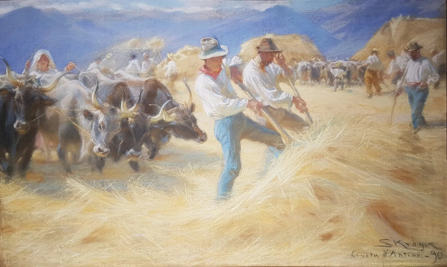 Threshing in Civita d'Antino. Pastel - Peder Severin Krøyer