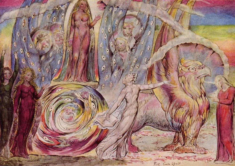 Béatrice s'adresse à Dante depuis la voiture - William Blake image 1 reproduction artisanale de tableau