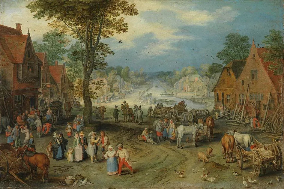 Belebter Dorfplatz - Jan Brueghel l’Ancien image 1 tableau peint à l’huile sur toile
