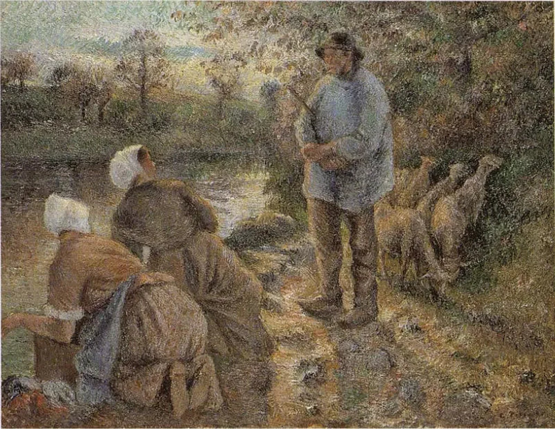 Shepherd and Washers at Montfoucault - Camille Pissarro