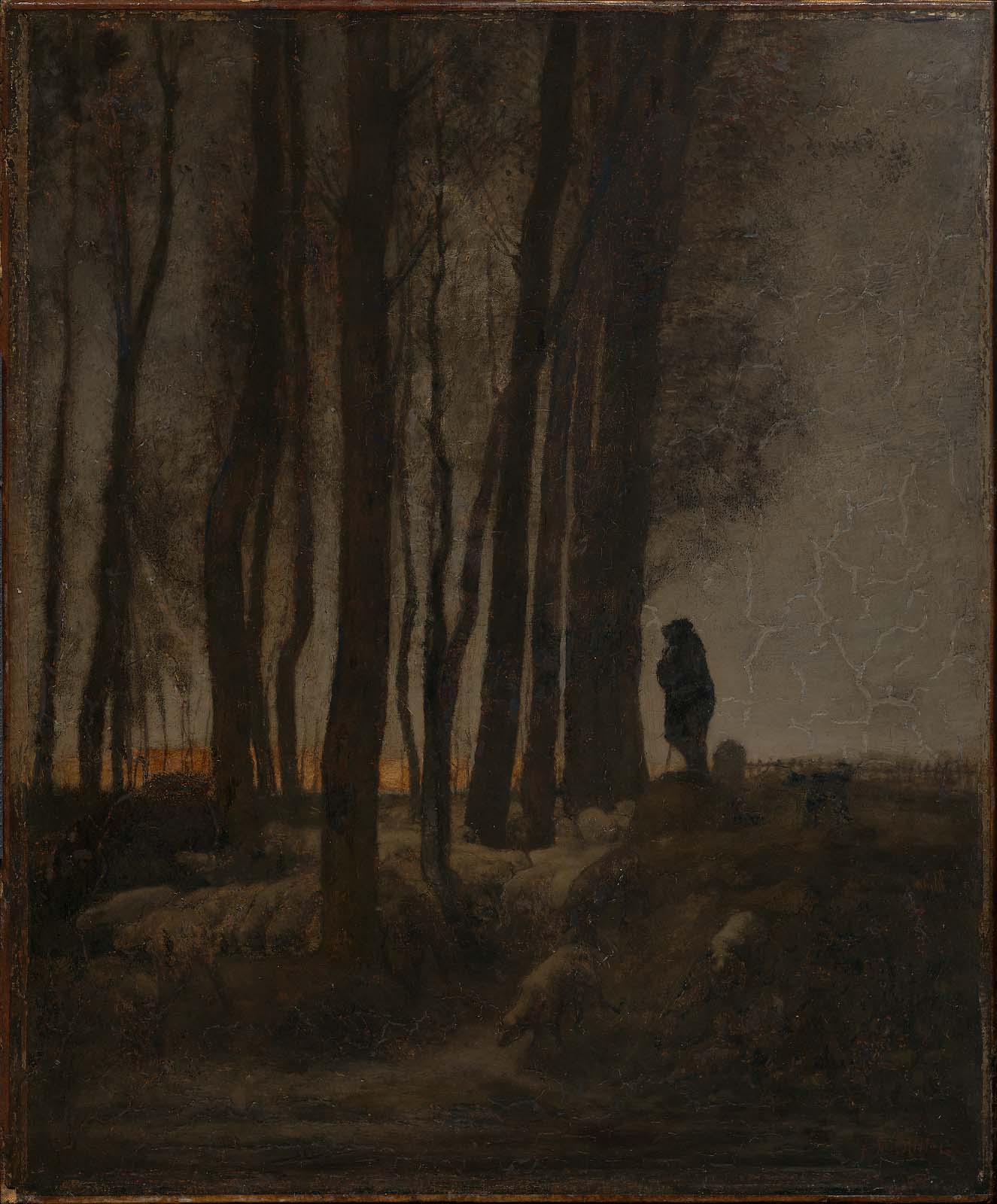 Berger et troupeau à la lisière de la forêt, le soir - Jean-François Millet