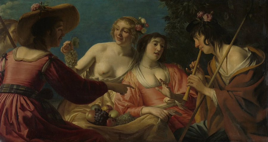 Shepherd Playing the Flute and Four Shepherdesses - Gerrit van Honthorst