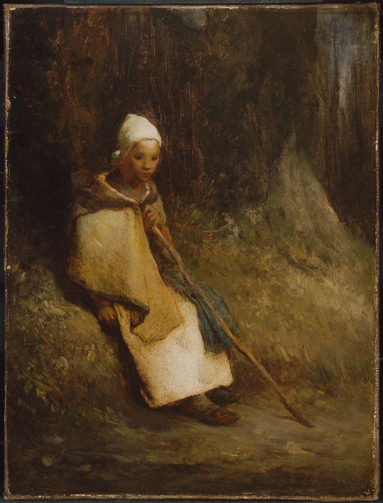 Sitting Shepherdess at the Edge of the Forest - Jean-François Millet