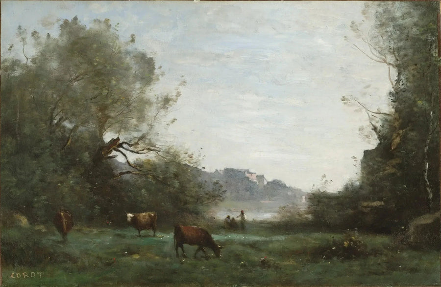Livestock grazing in a wooded valley - Jean-Baptiste Camille Corot