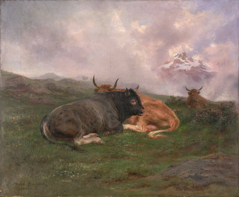 Livestock resting on a hill in the Alps - Rosa Bonheur