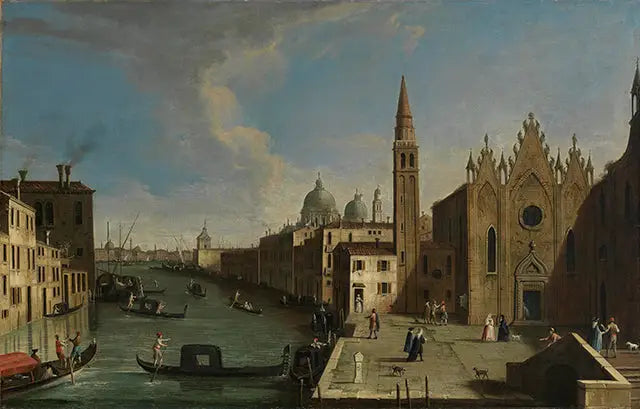 Blick auf den Canale Grande, von der Chiesa della Caritià bis zum Bacino di S.Marco - Canaletto image 1 reproduction artisanale de tableau